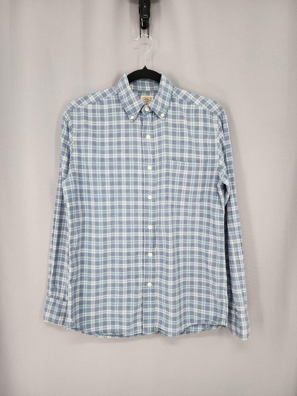 Huckberry Faherty Shirt Mens XS Blue Plaid Button Stretch Lightweight Minimalist